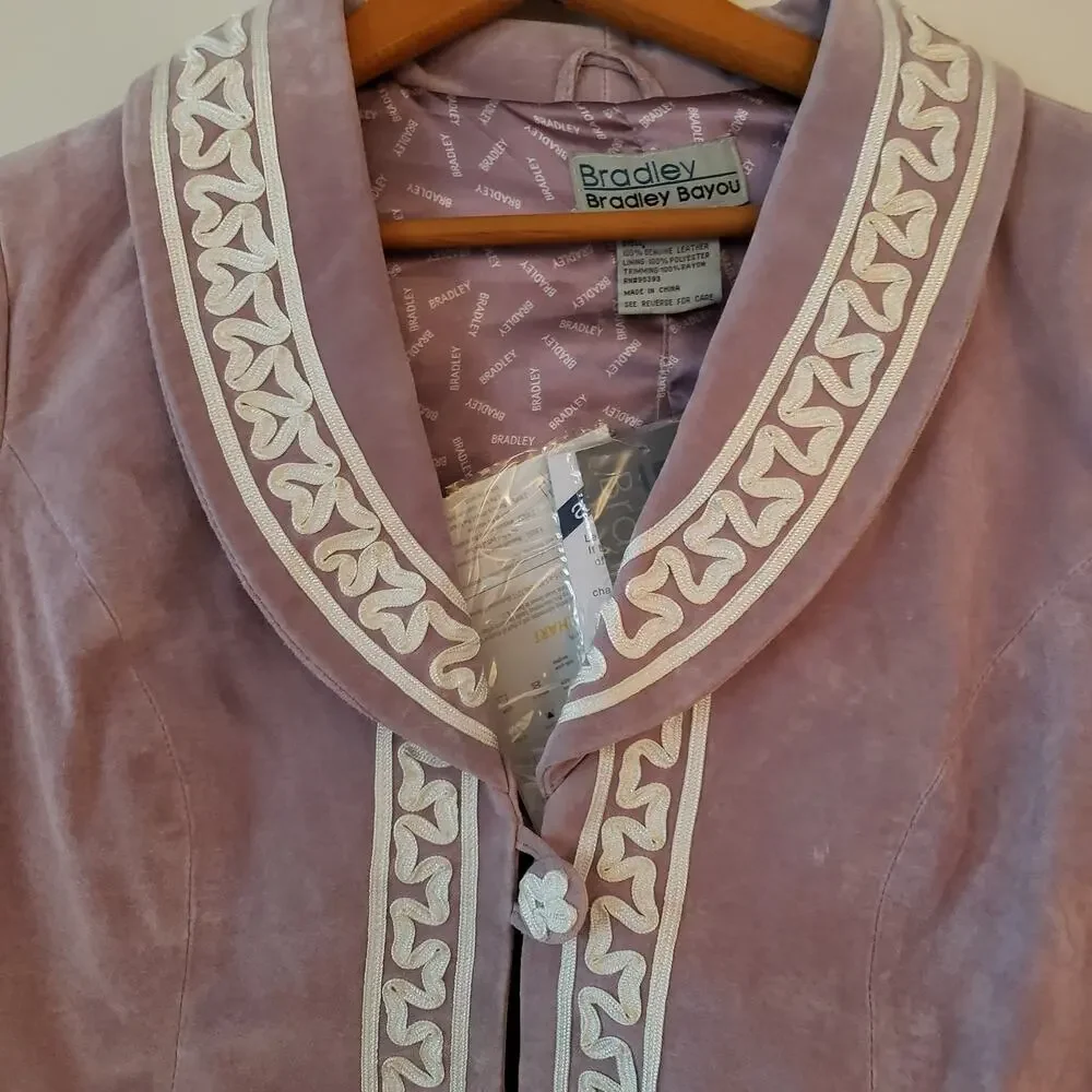 NWT Bradley Bayou Purple Leather Jacket Embroidered Medium